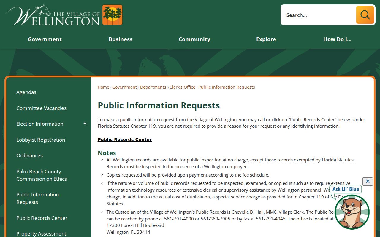 Wellington residents directory public information request page
