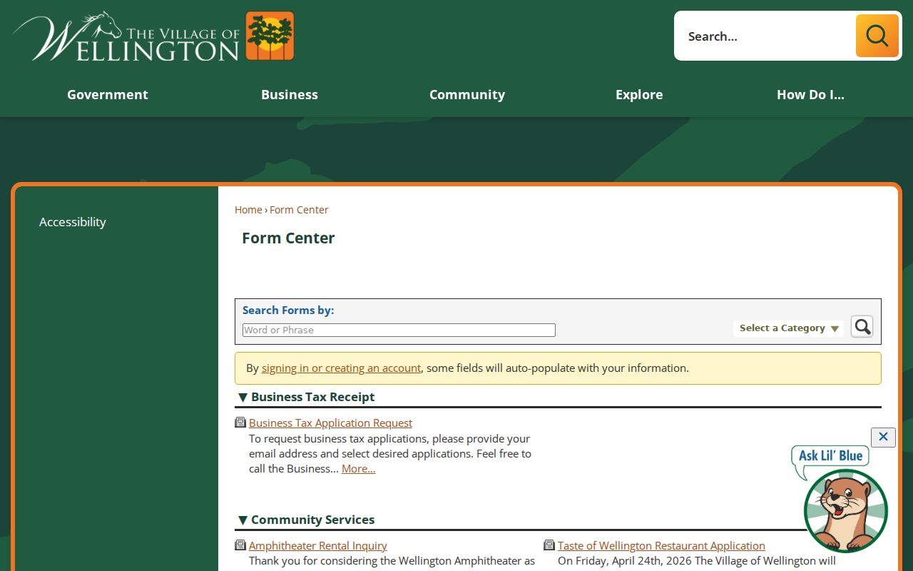 Wellington residents directory Village forms and records requests