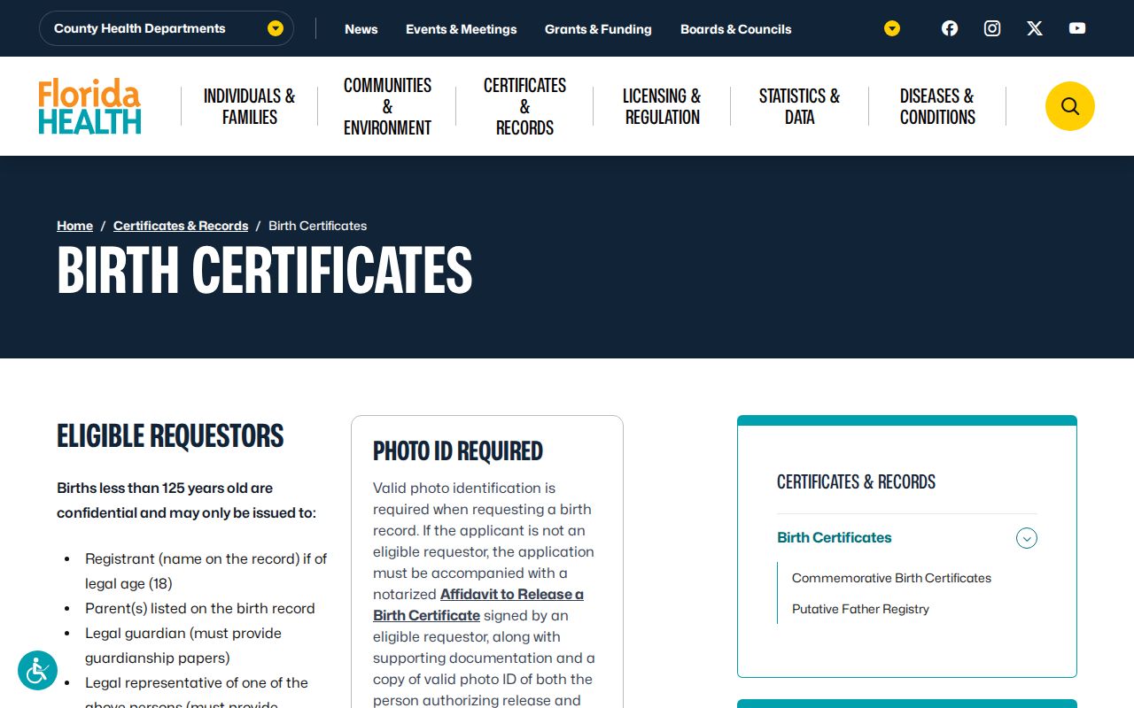 Florida birth certificate privacy rules for Wellington neighbors