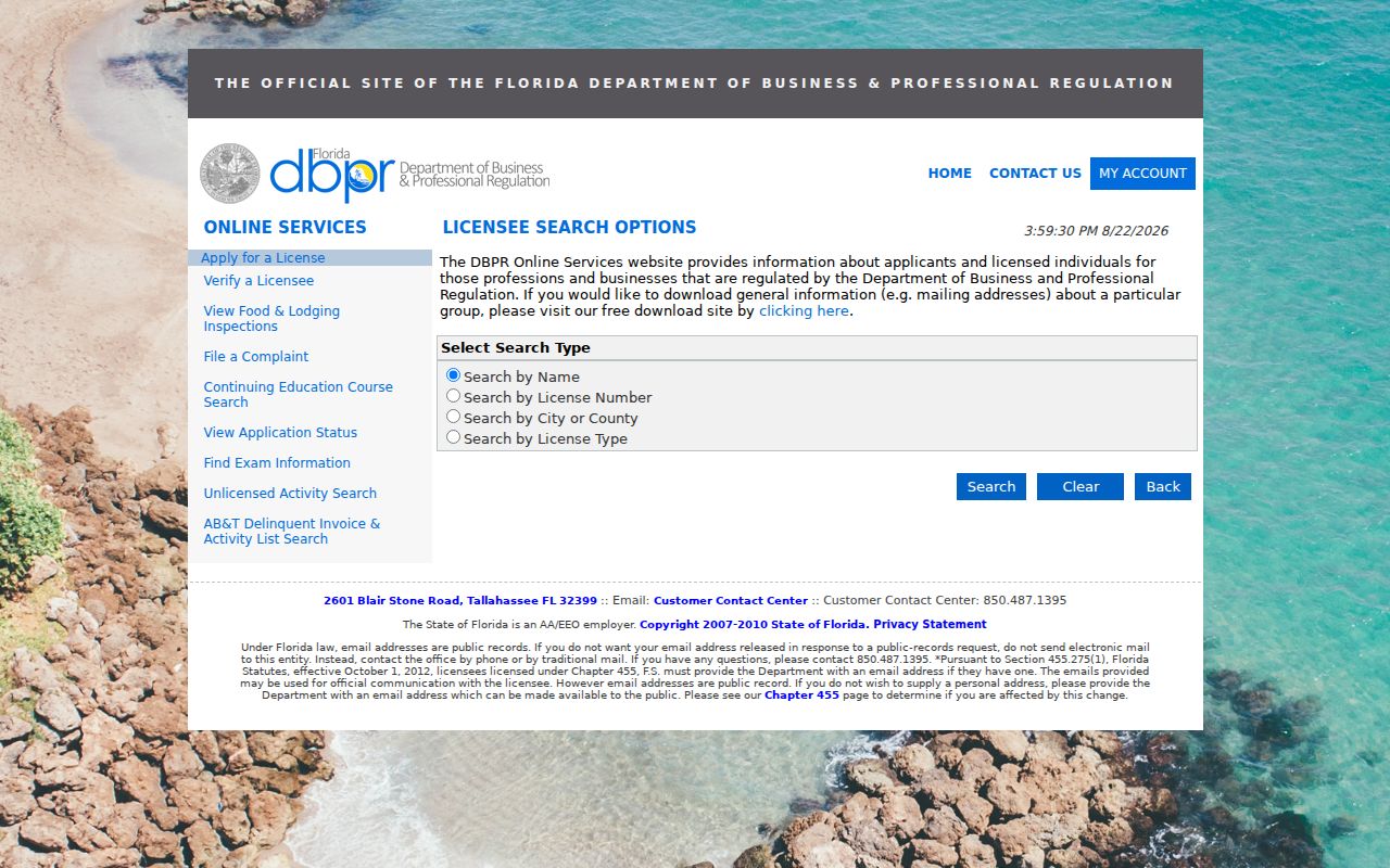 Wellington resident lookup through Florida DBPR licenses