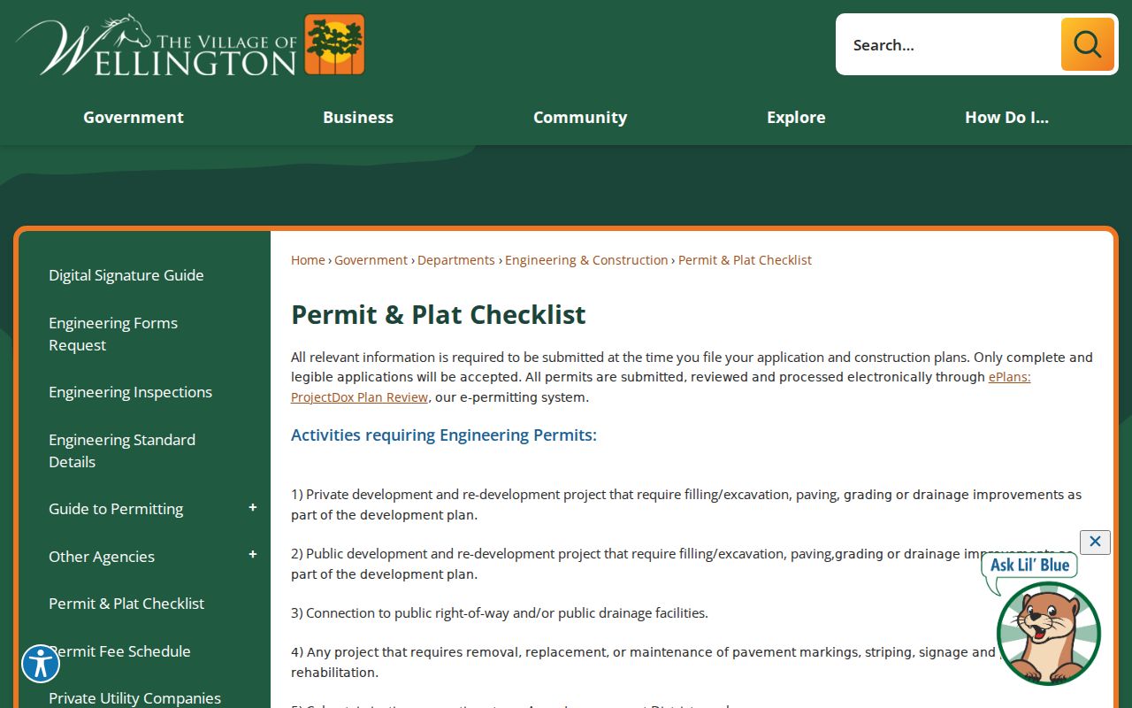 Wellington street directory permit plat and Acme record checklist